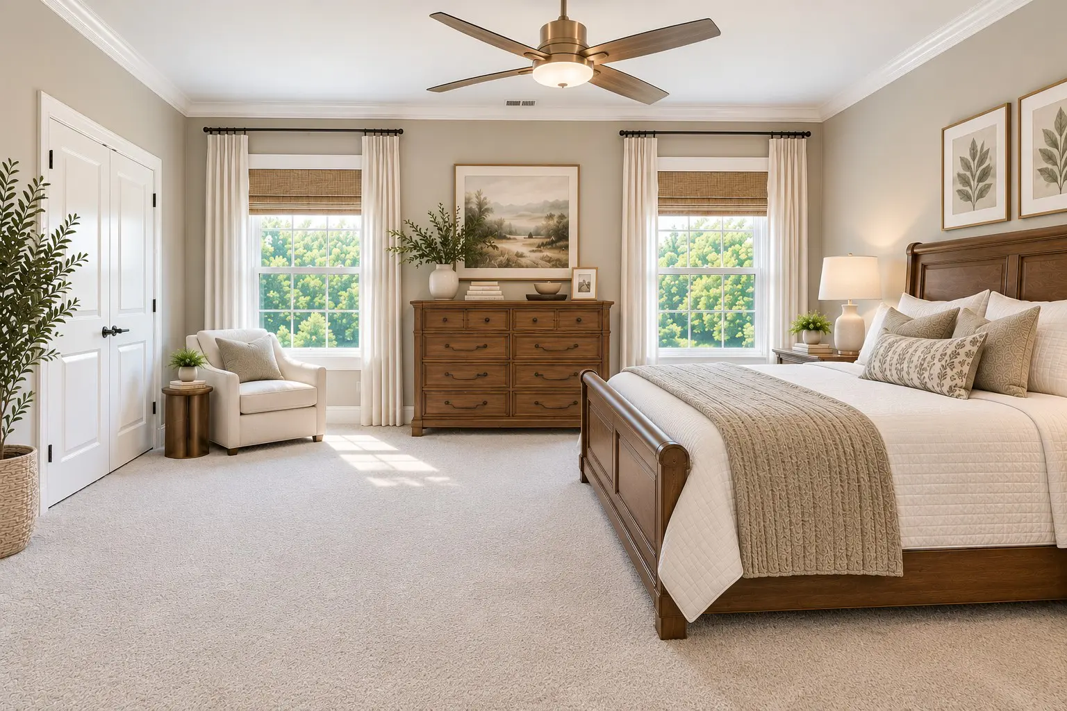 Bright, spacious bedroom with natural light