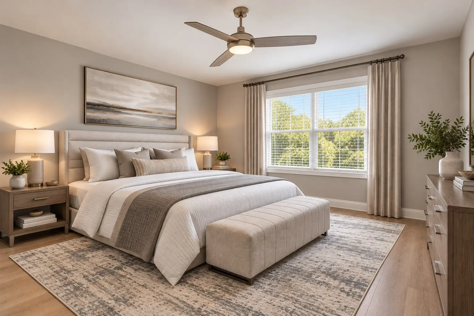 Modern bedroom design with cozy bed