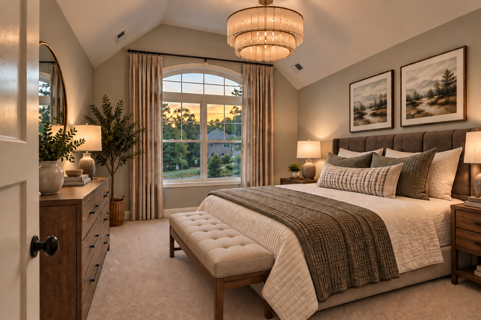 Cozy bedroom with warm lighting
