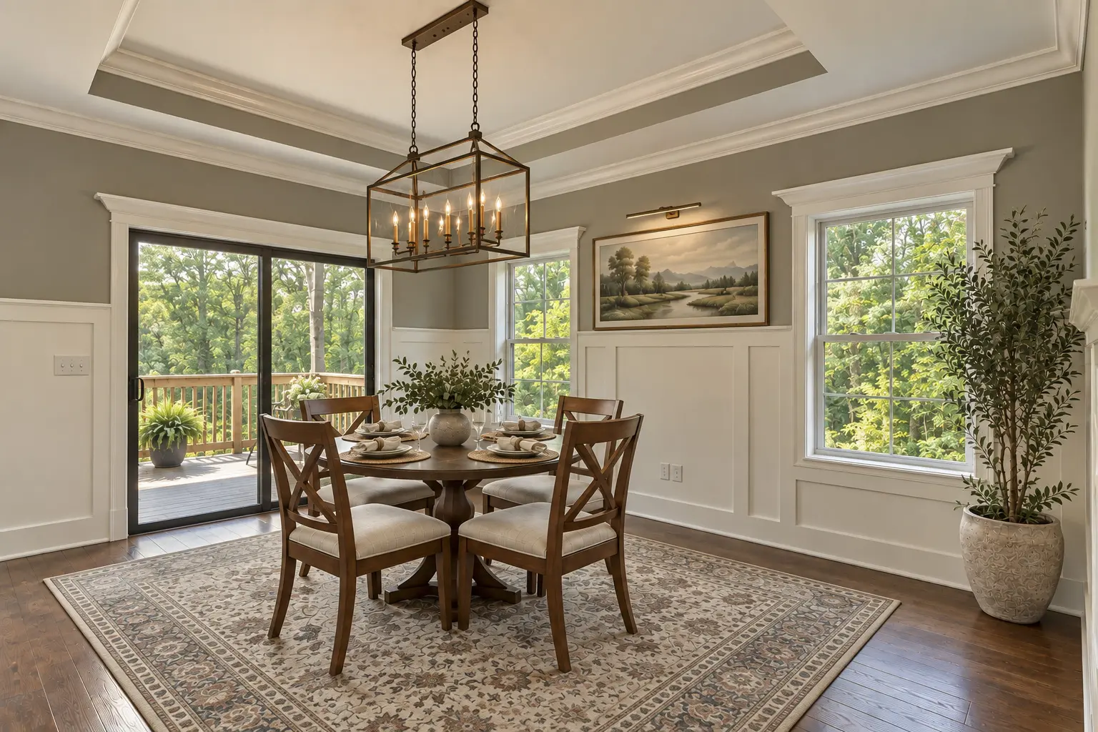 Stylish dining area with nature views