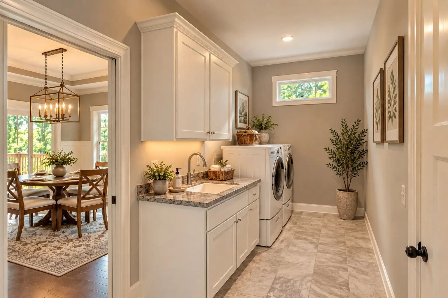 Modern laundry room with sink and appliances