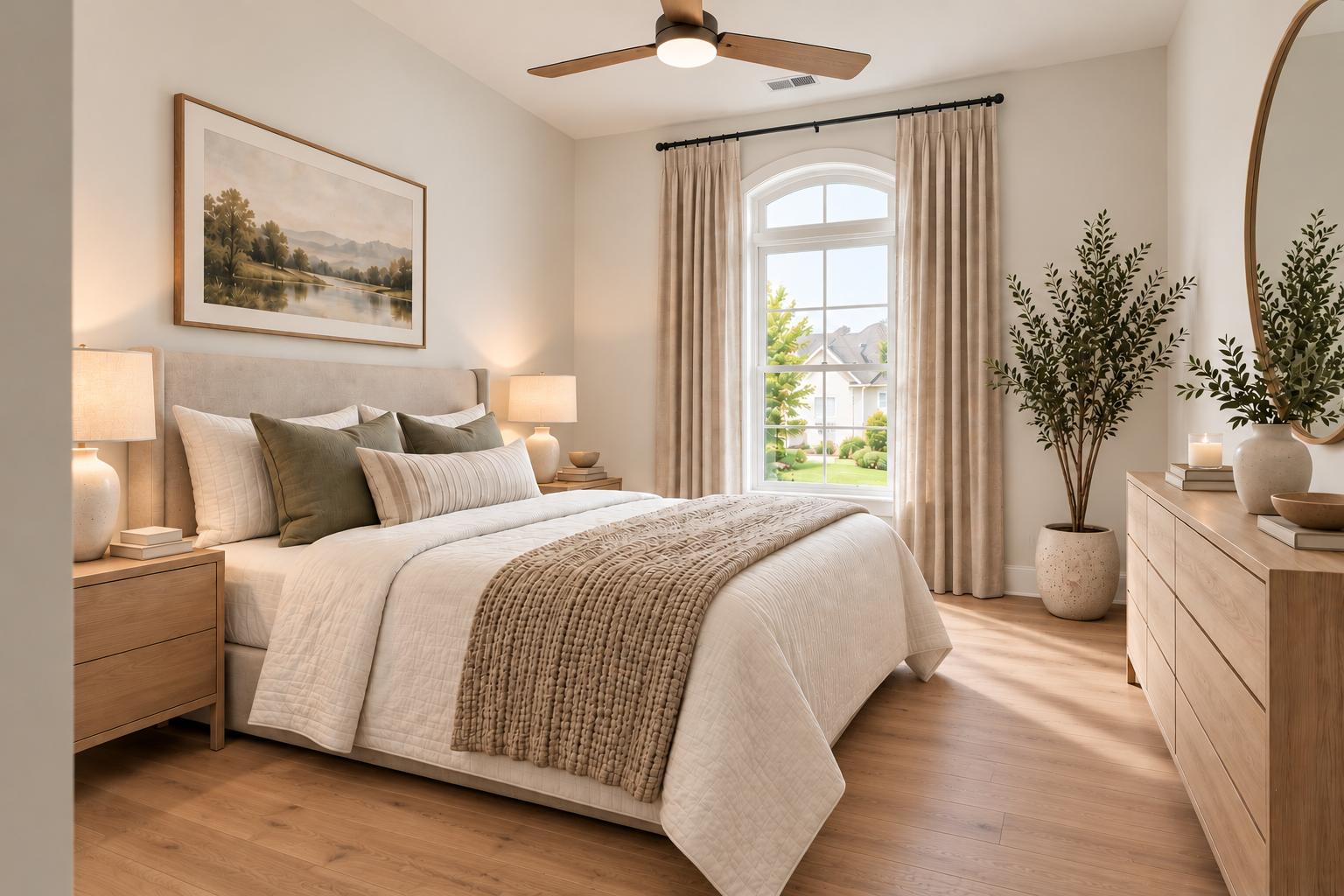 Cozy bedroom with large window