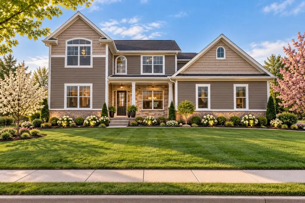 Beautiful modern home with landscaped yard