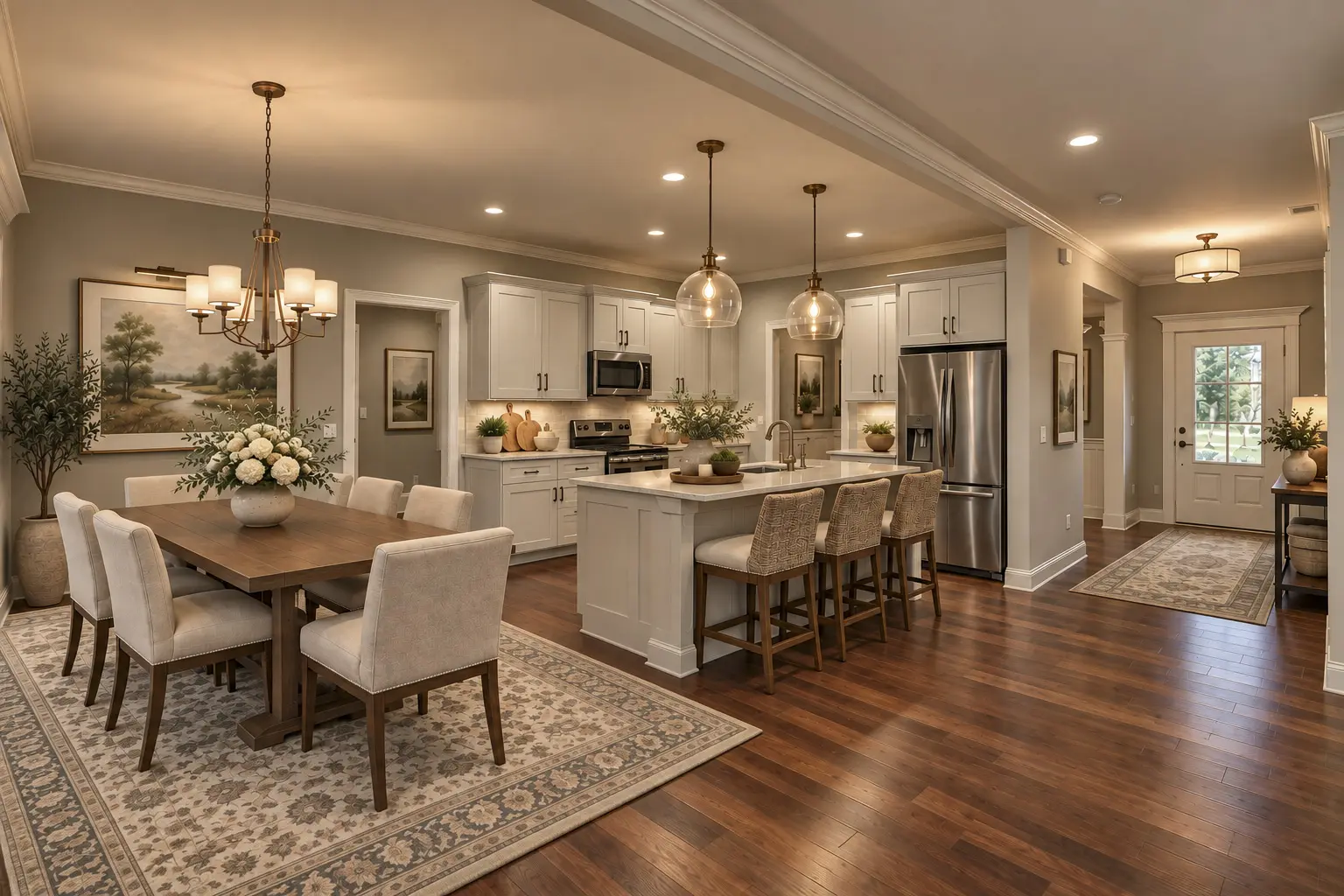 Open concept kitchen and dining area