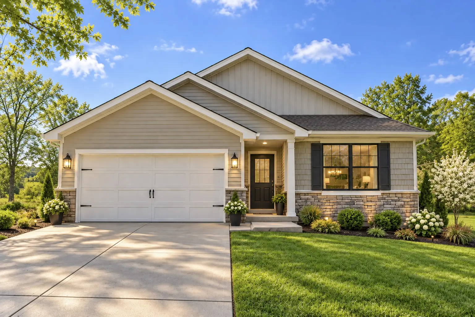 Beautiful new house with green lawn