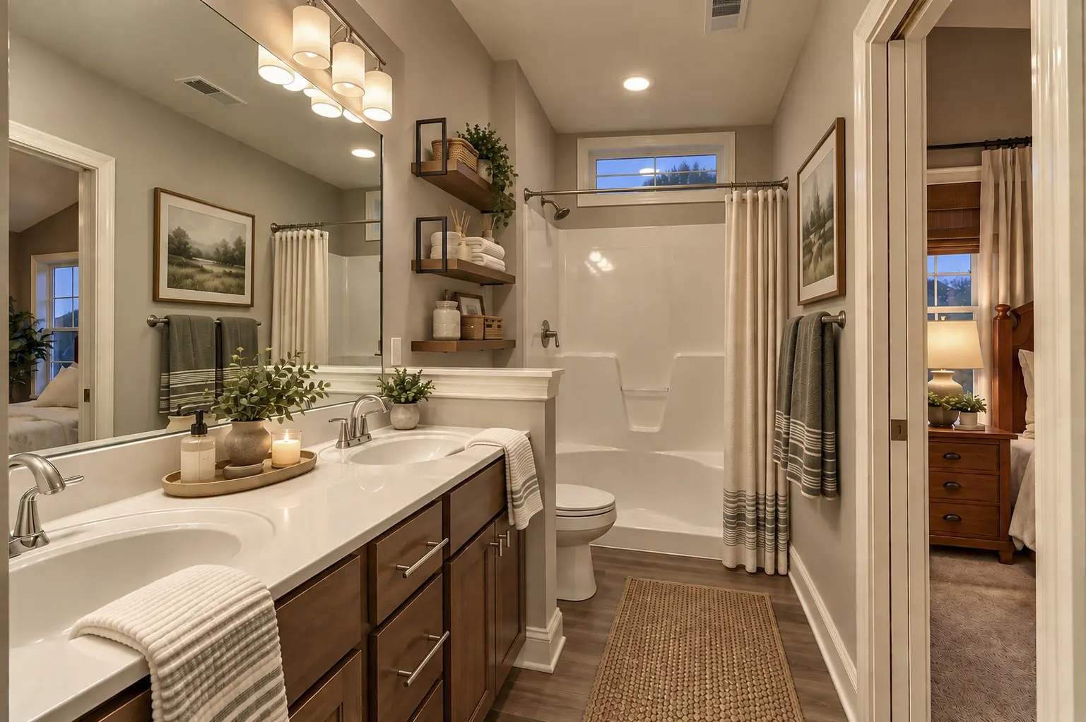 Contemporary bathroom with warm lighting