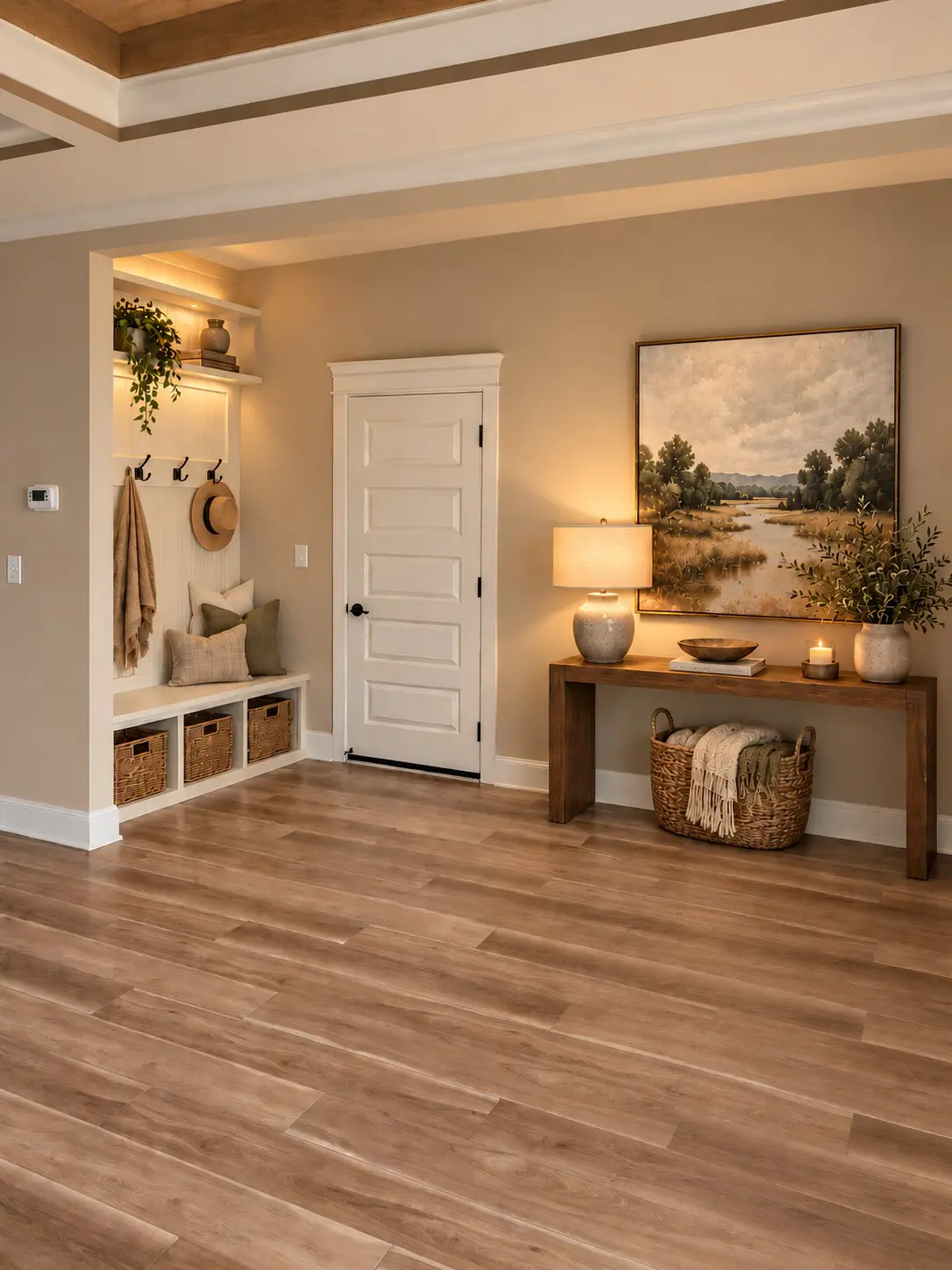 Modern entryway with stylish decor and storage