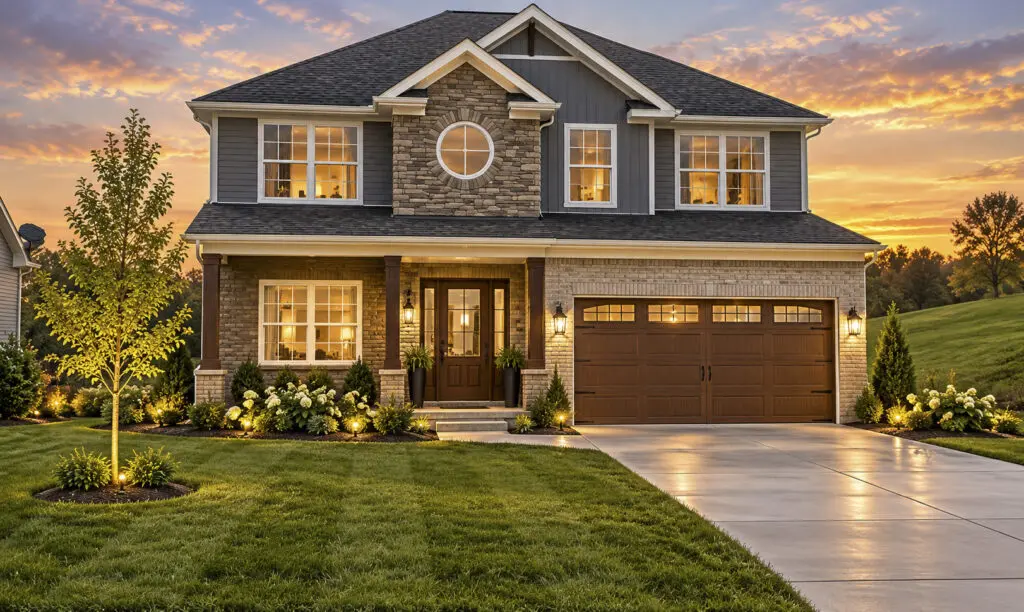 Inviting home with warm lights at dusk