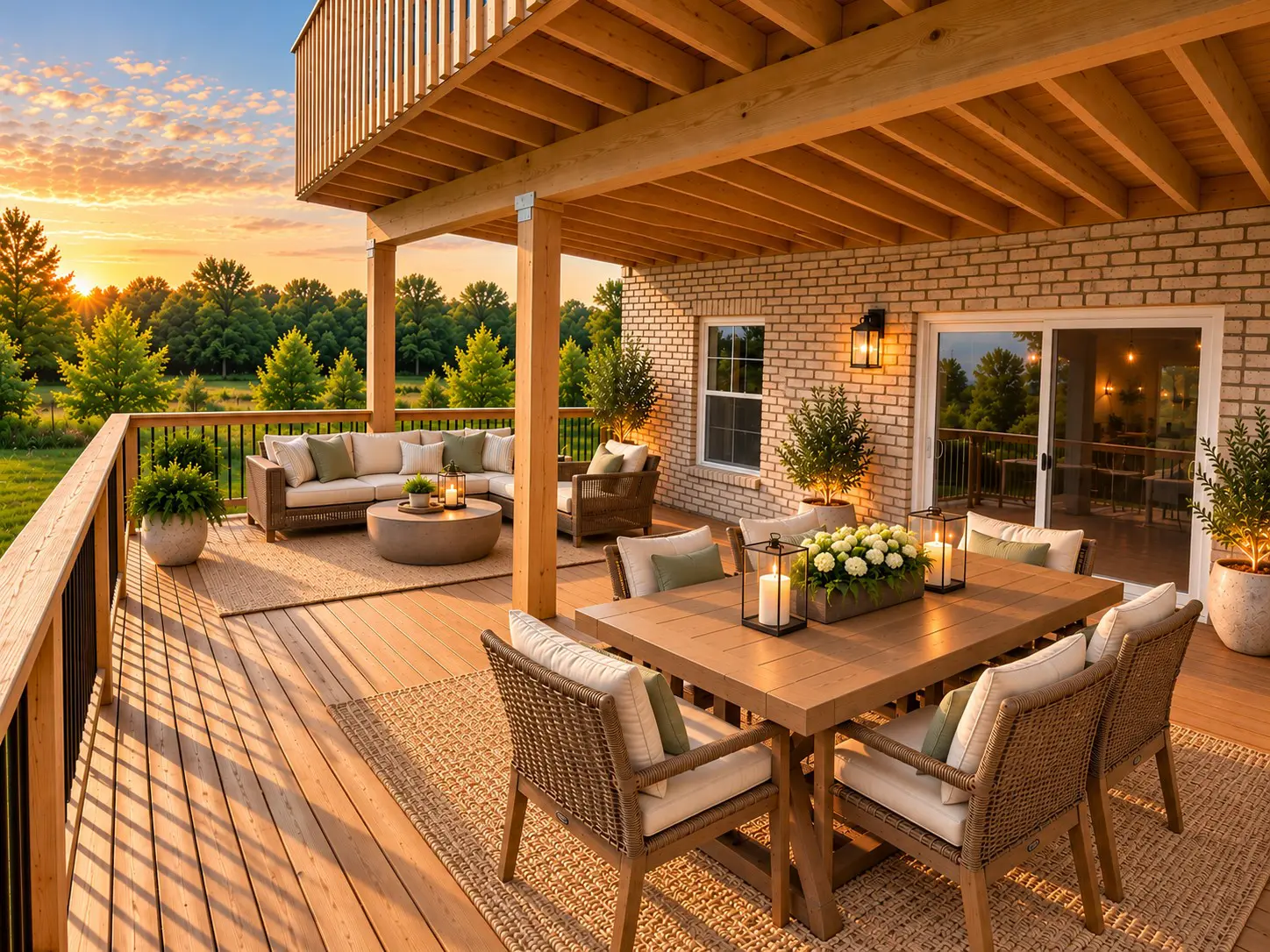Spacious outdoor deck with dining and lounge areas