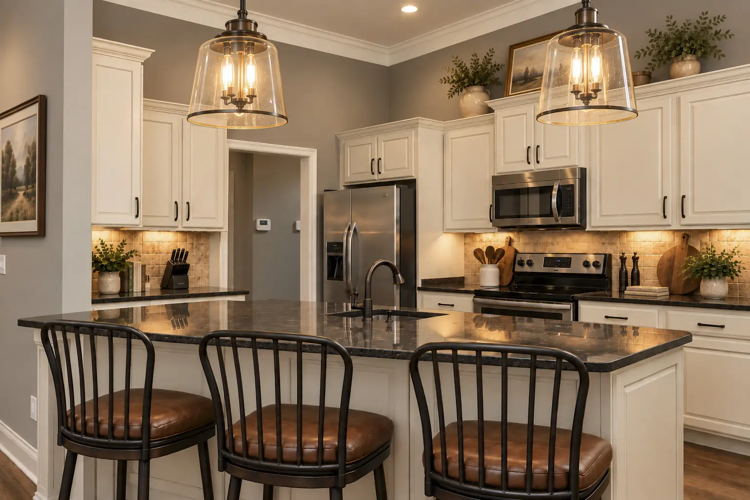 Modern kitchen with island and bar stools