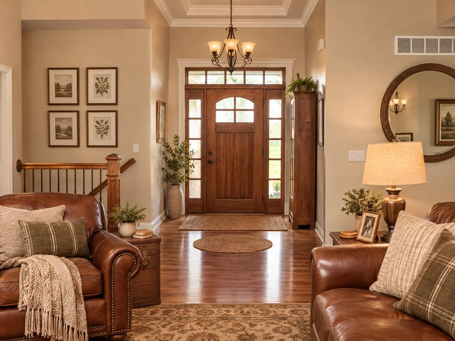 Traditional home entrance with elegant furnishings