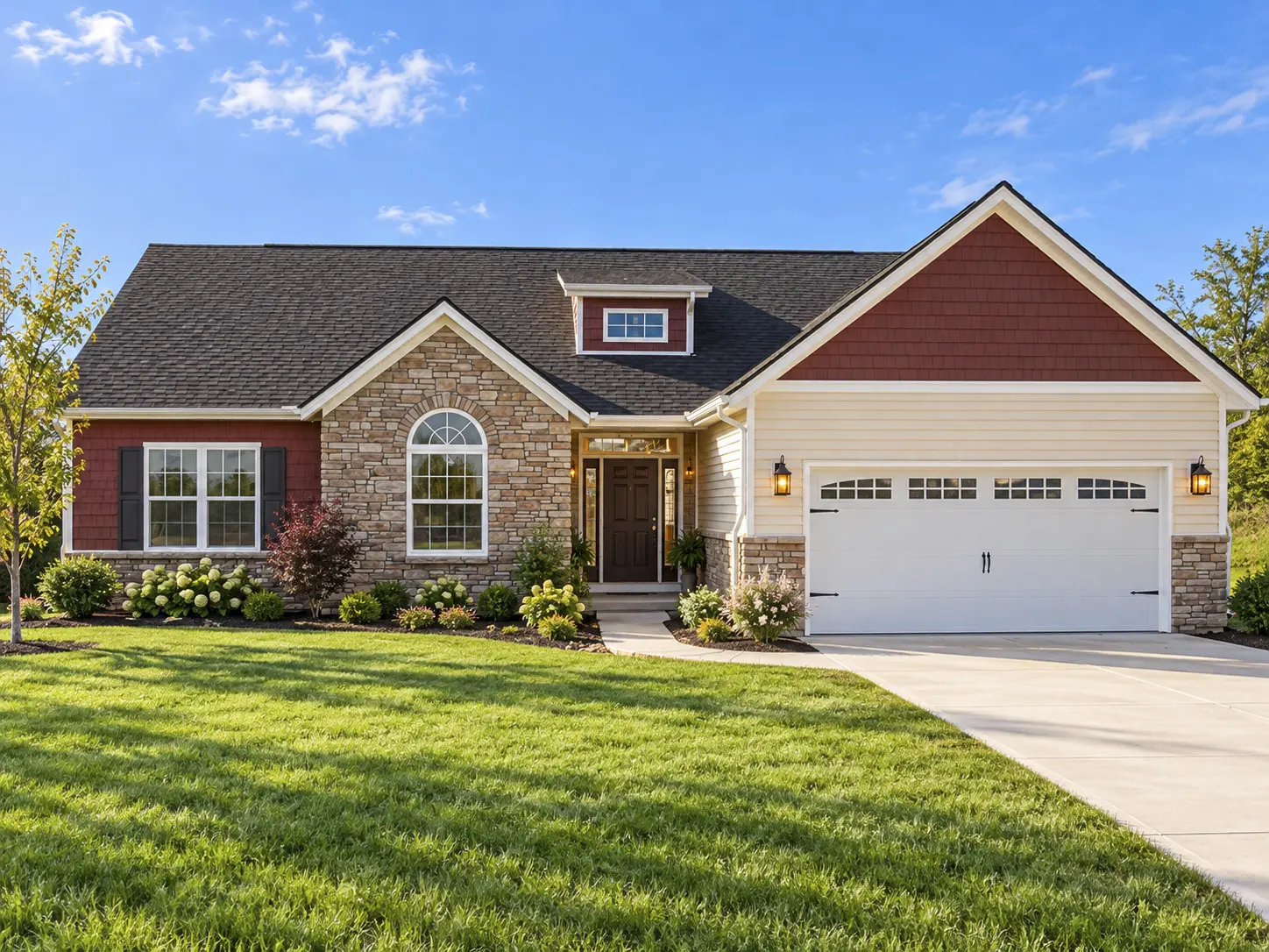 New suburban house with two-car garage