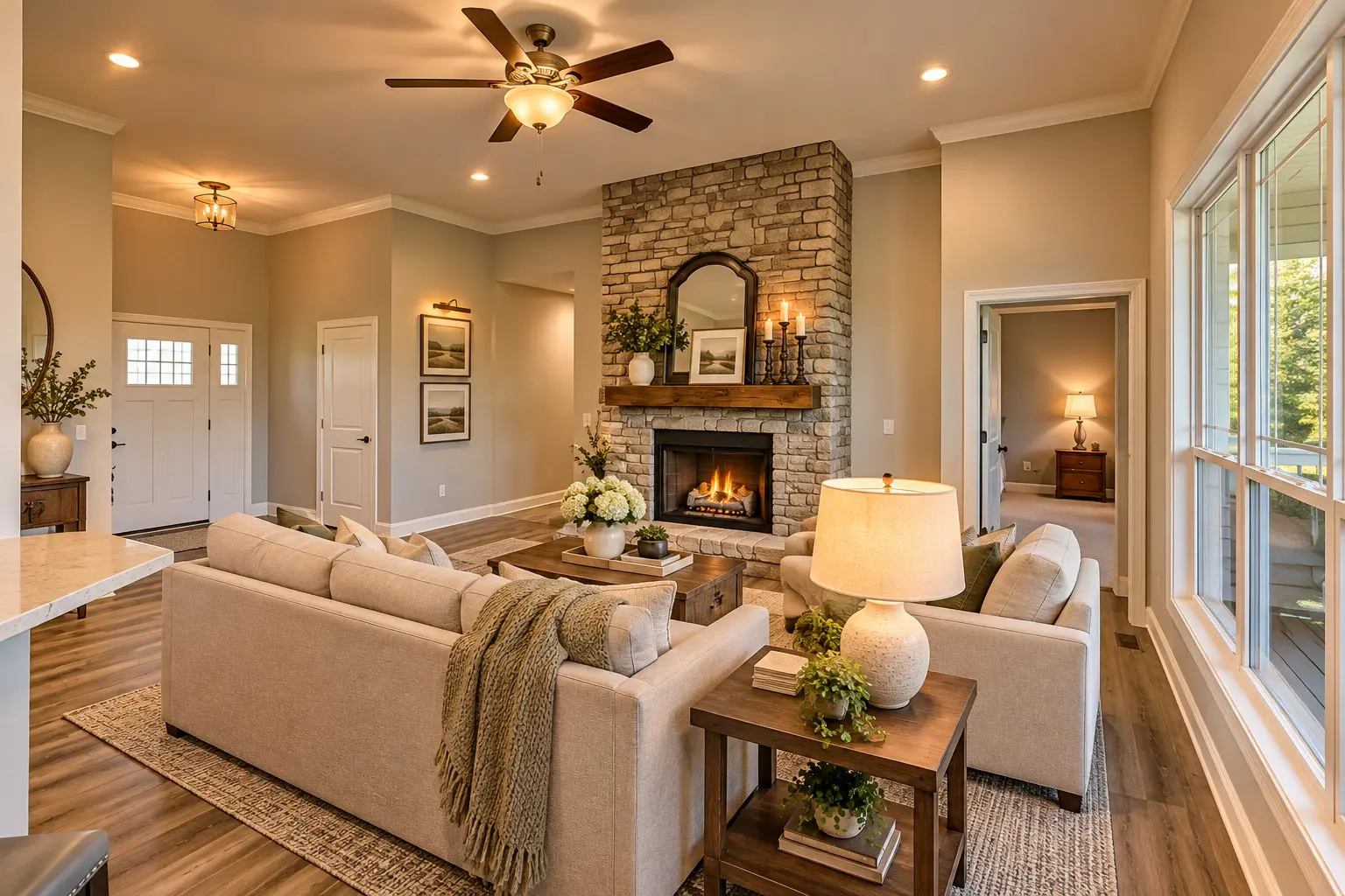 Inviting modern farmhouse living space