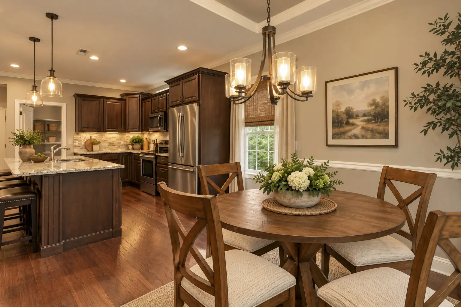 Elegant kitchen with dark wood cabinets