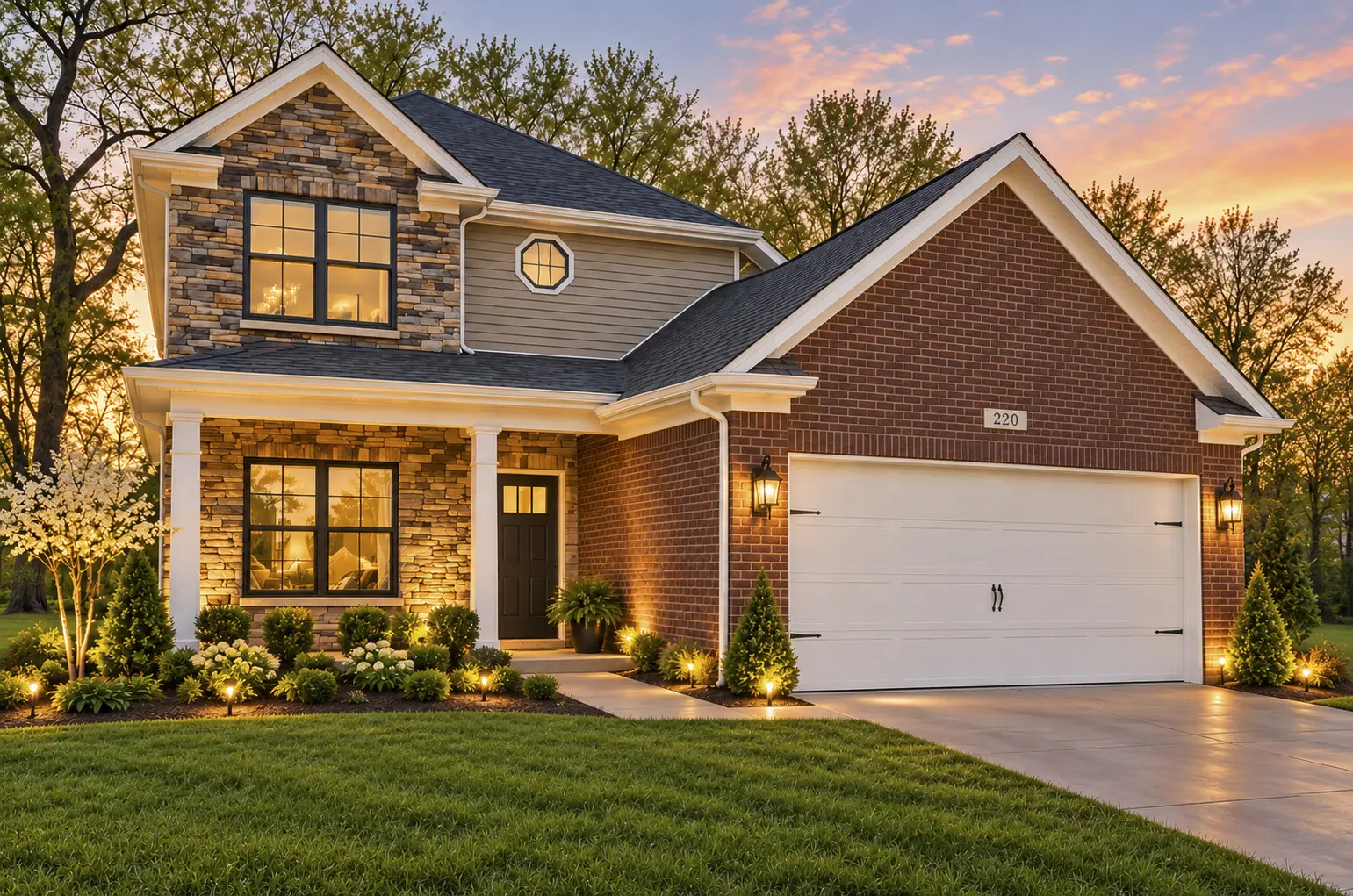 Beautiful modern home with stone, brick, and siding