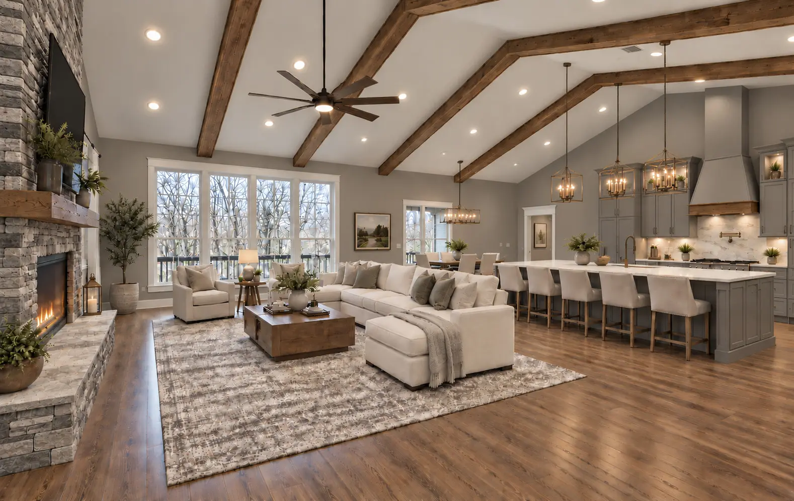 Spacious great room with vaulted ceilings