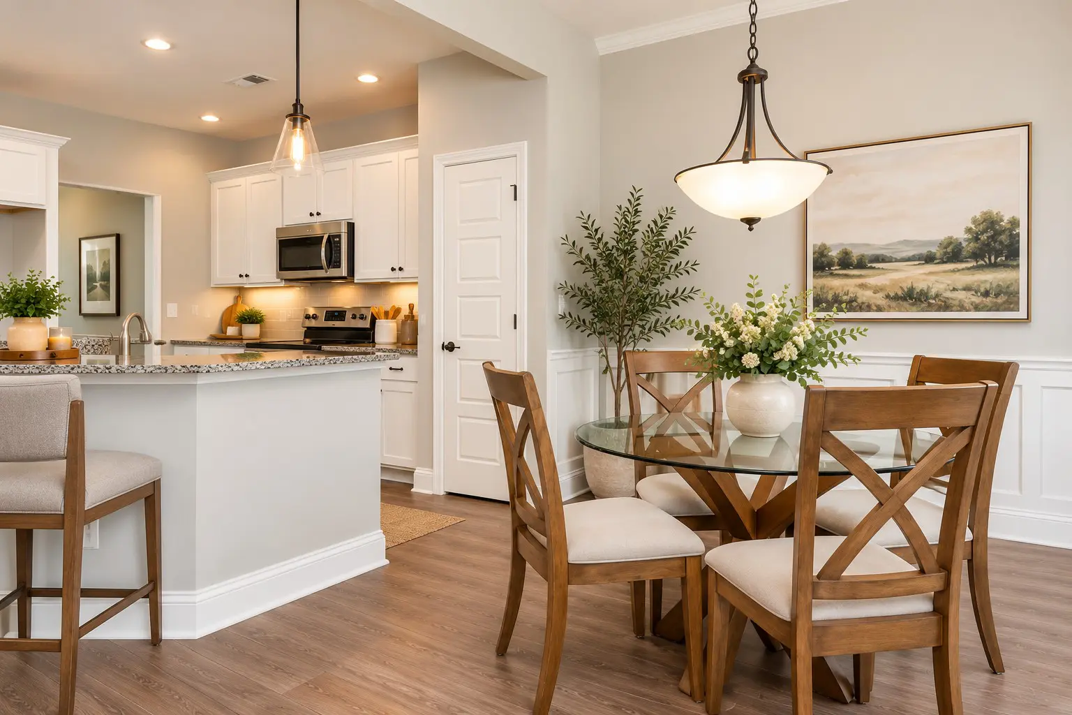 Stylish kitchen and dining space with island