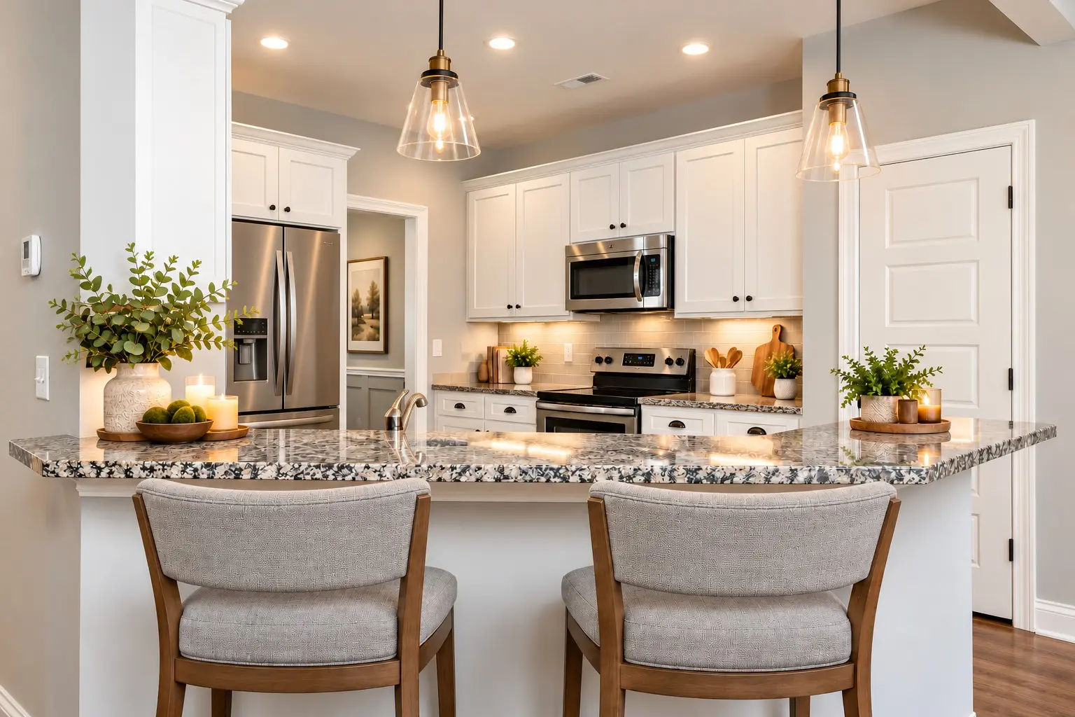 Modern kitchen with white cabinets