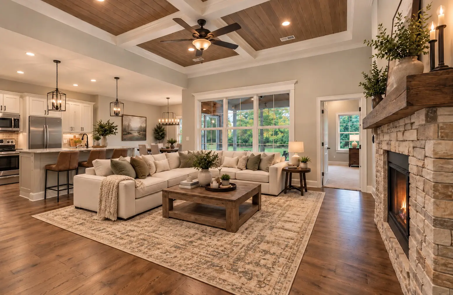 Cozy modern living area with fireplace