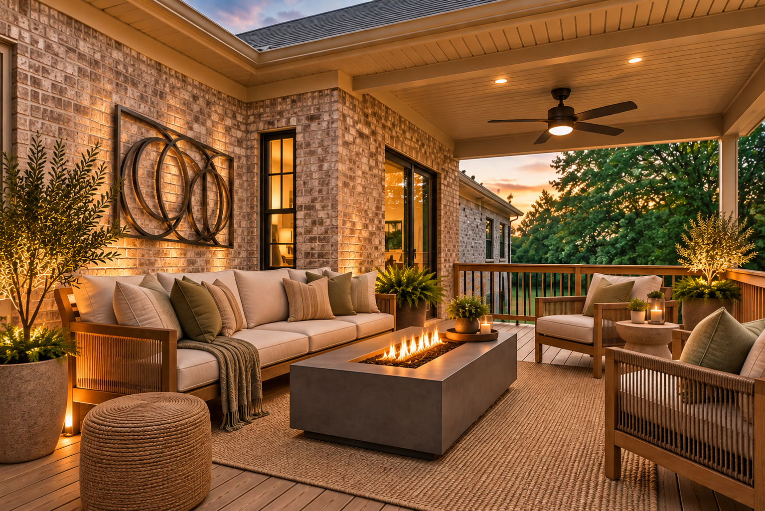 Cozy outdoor patio with fire pit