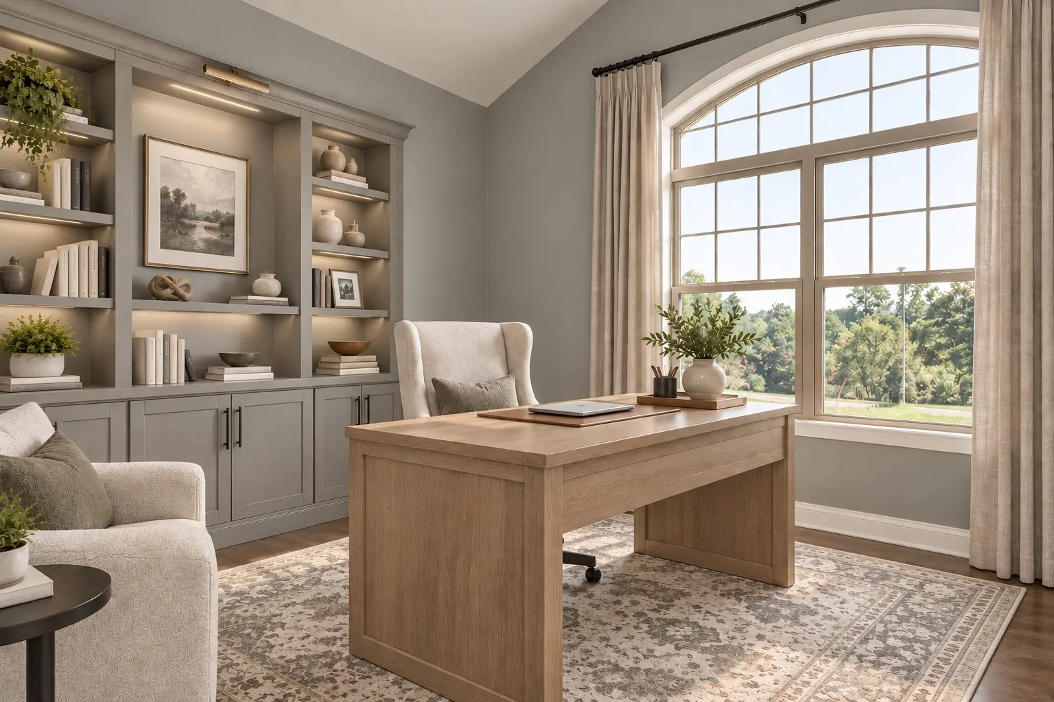 Modern gray study with large window
