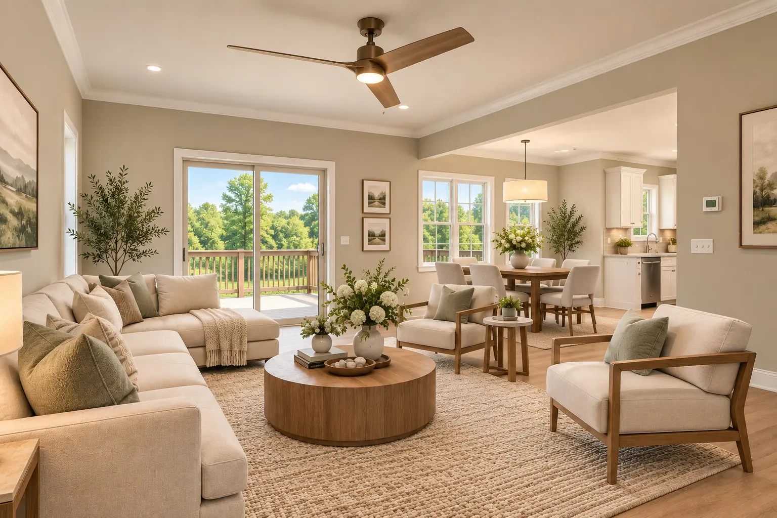 Open concept living room with dining area