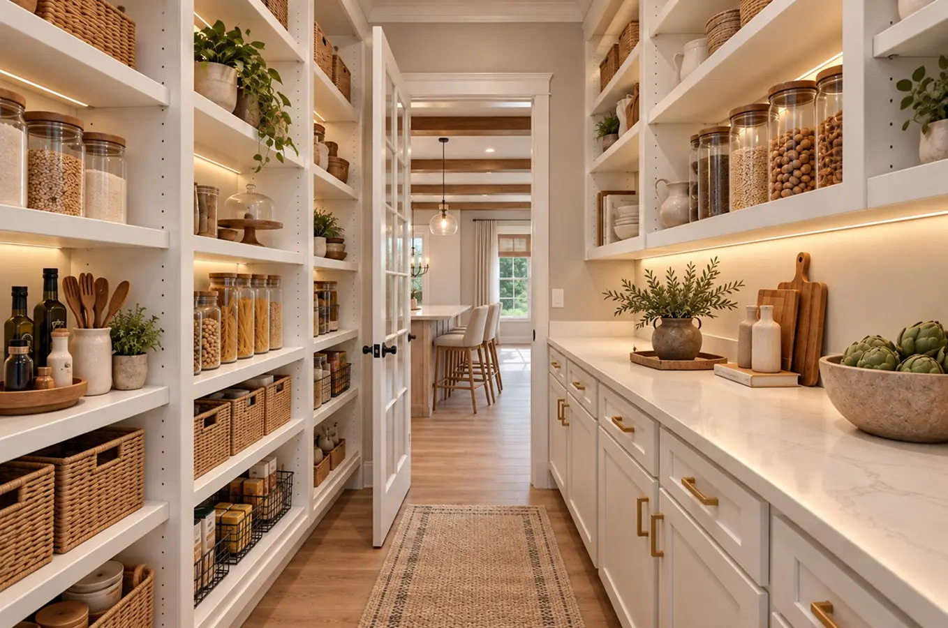 Bright, spacious pantry with glass door