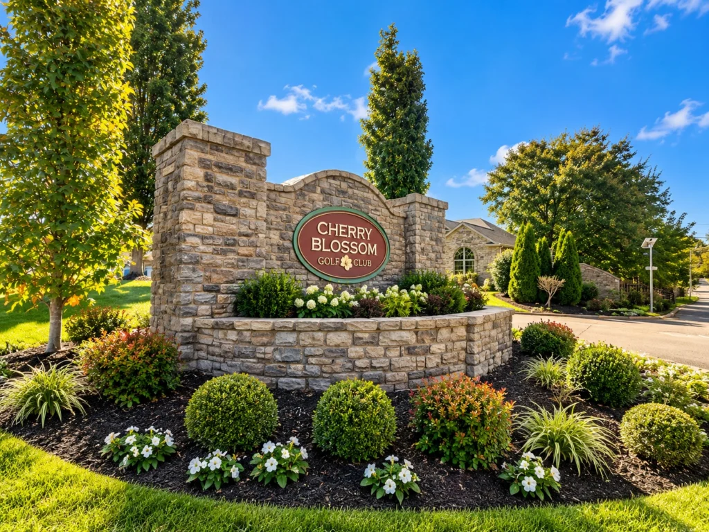 Cherry Blossom Golf Club stone entrance sign