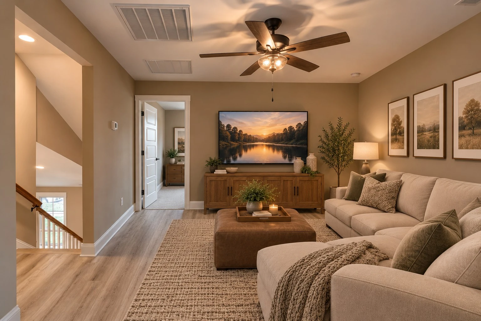 Cozy living room with large sectional
