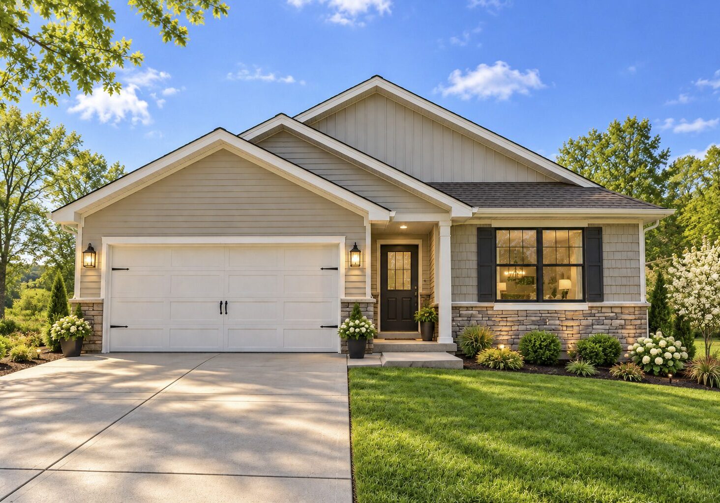 Beautiful new house with green lawn