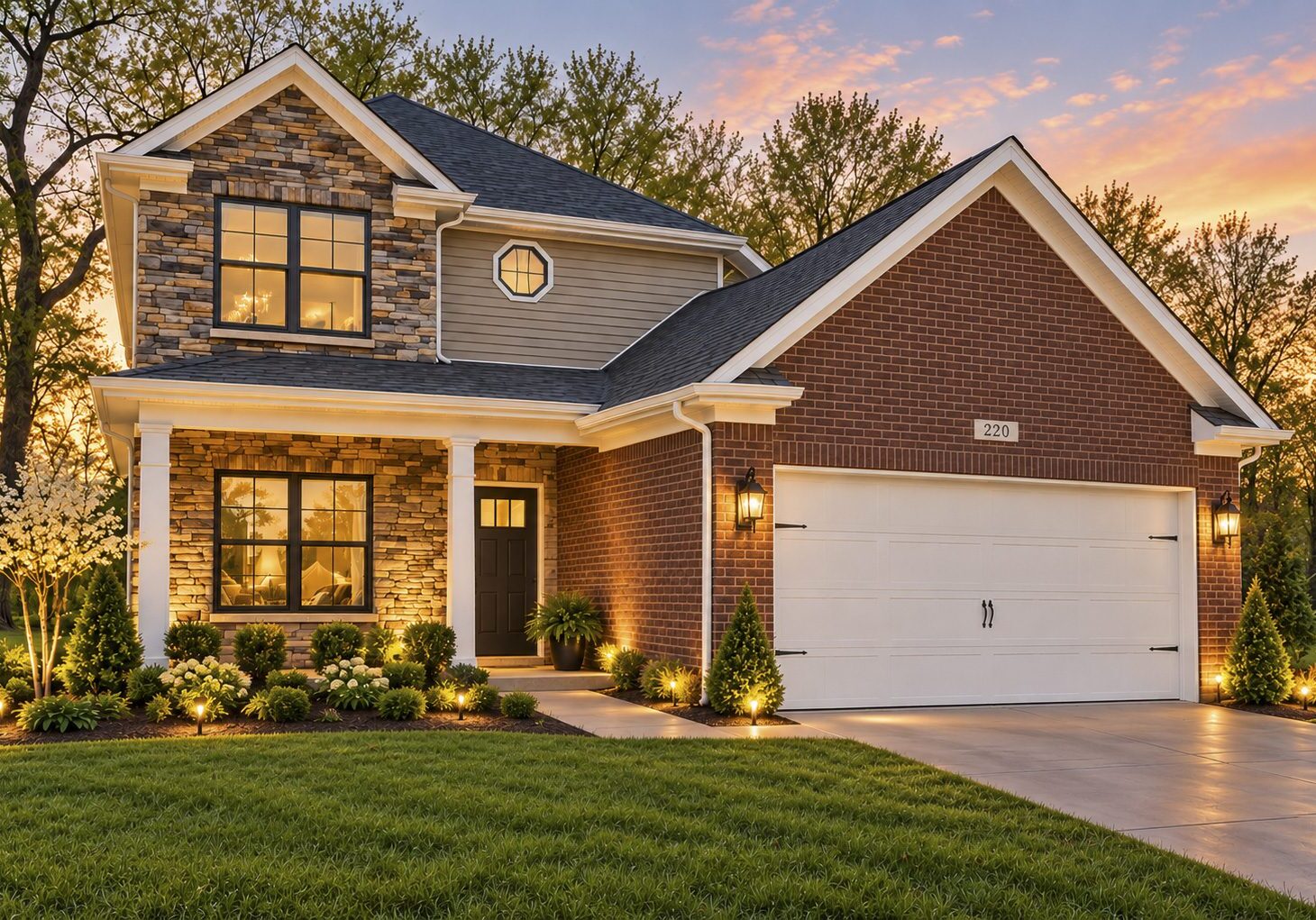Beautiful modern home with stone, brick, and siding