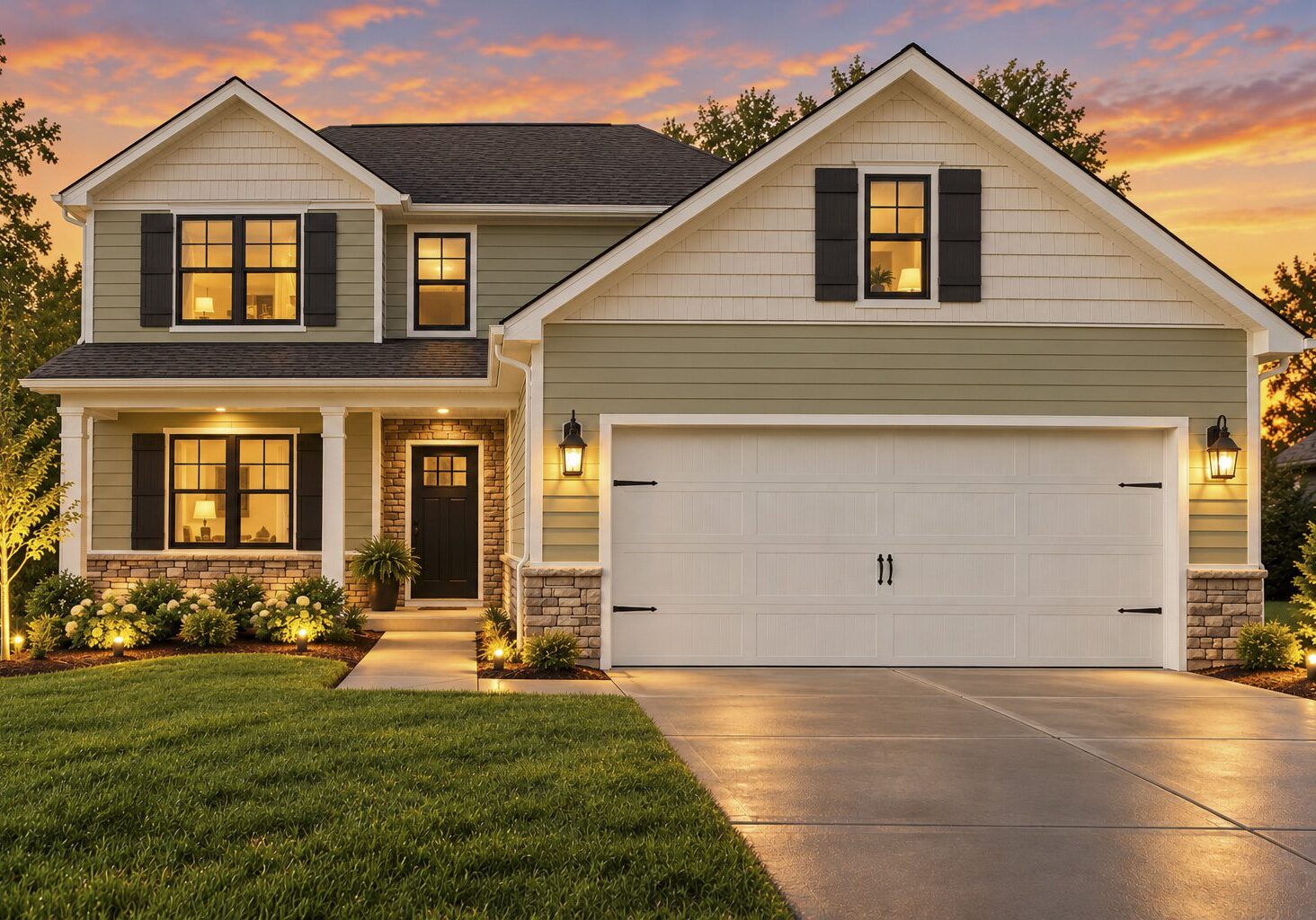Beautiful house with illuminated landscaping